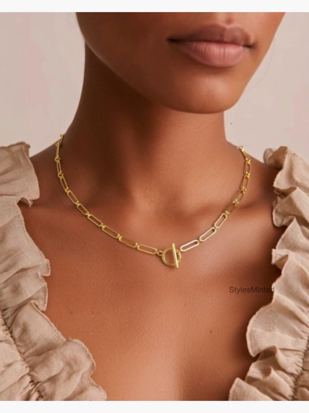 18in 5mm 14K Gold Plated Rope Paperclip Chain Necklace Layered Minimalist - Picture 7 of 7